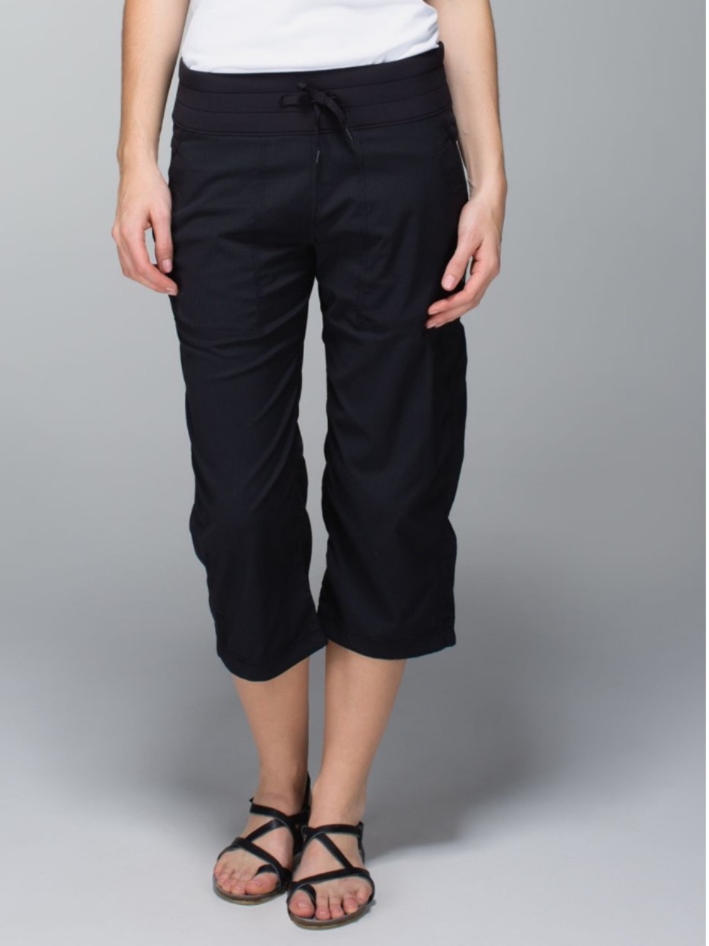 Lululemon black studio crop pants size 10 drawstring straight leg